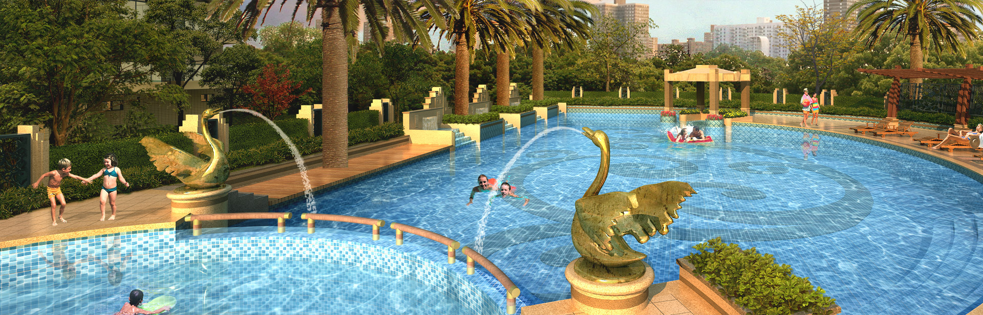 別墅休閑生活（泳池、魚池、水景）